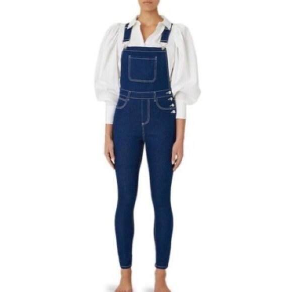 We wore what Revolve blue navy denim skinny overalls size‎ small - Picture 1 of 8